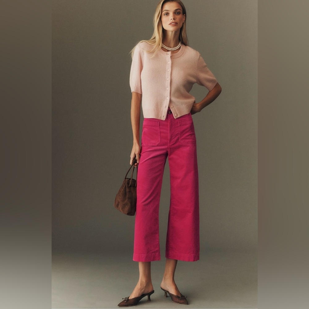 Anthropologie | Maeve The Colette Corduroy Crop Wide-Leg Pants | 27 | Fuchsia
